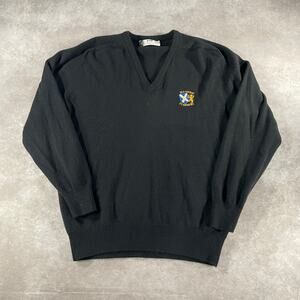 90’s VTG Pringle Scotland Black Golf V-Neck Sweater 100% Pure Wool Large